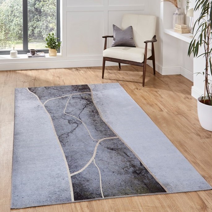 Force K7280 Abstract Marble Rugs in Grey Gold